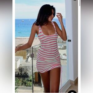 White Fox -Thinking 'Bout You Lately Mini Dress Watermelon Stripe- SM